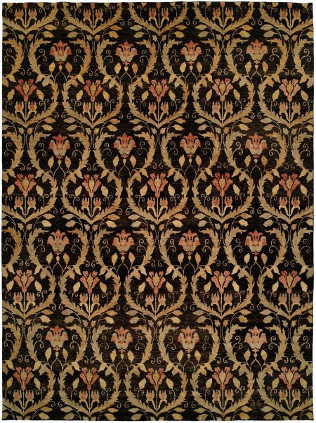 Black Field with Gold and Rose Accents area rug