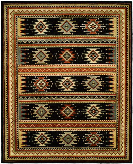 Nomadic Tribal Design - Slate Grey with Multi Colored Accents area rug
