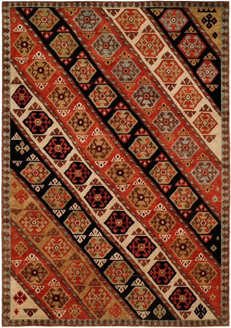 Nomadic Caucasian Design Multi Colored with Rust Black and Ivory area rug