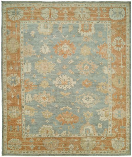 Faded Blue Field with Light Rust Border area rug
