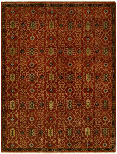 Cinnabar Red Field - Brown Border area rug