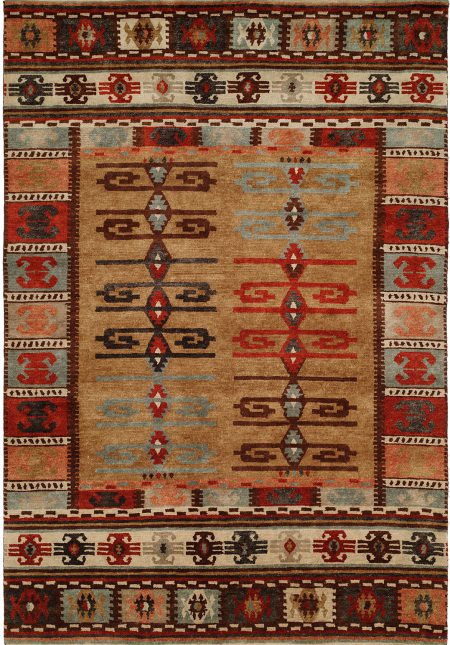 Nomadic Tribal Design - Multi Colored with Wheat and Ivory area rug