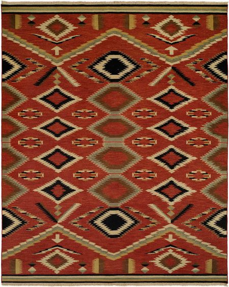 Navajo Rug Design - Red Field with Sage Ivory and Black Accents area rug