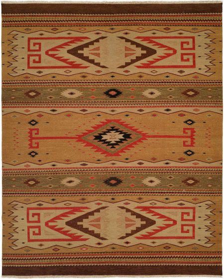 Nomadic Tribal Design - Sage and Wheat with Red and Brown Accents area rug