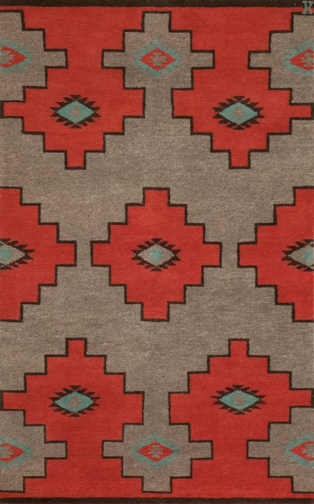 Navajo Inspired Design. Grey and Red with Turquois Accents area rug