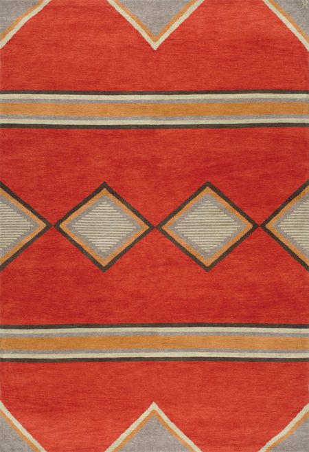 Navajo Rug Design - Red and Grey with Multi Colored Accents area rug