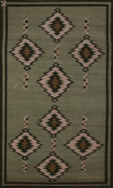Navajo Blanket Design - Sage Green and Ivory with Black Border