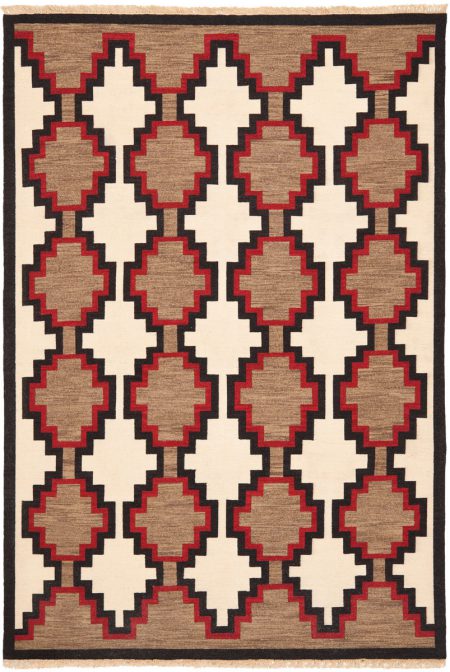 Navajo Rug Design - Ivory with Grey Red and Black