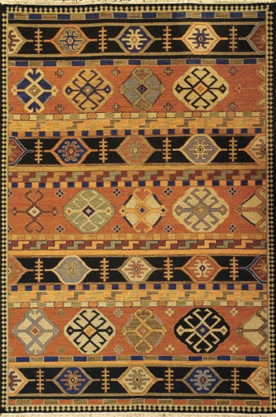 Modern Kazak Design - Copper Rust with Multi Colored Accents area rug