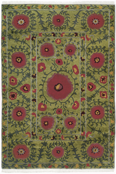 Green Field with Red and Green Circle Accents area rug