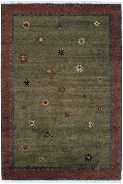 Moss Green Field with Multi Colored Accents area rug