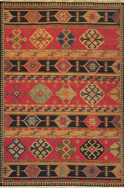 Modern Kazak Design - Red with Multi Colored Accents area rug